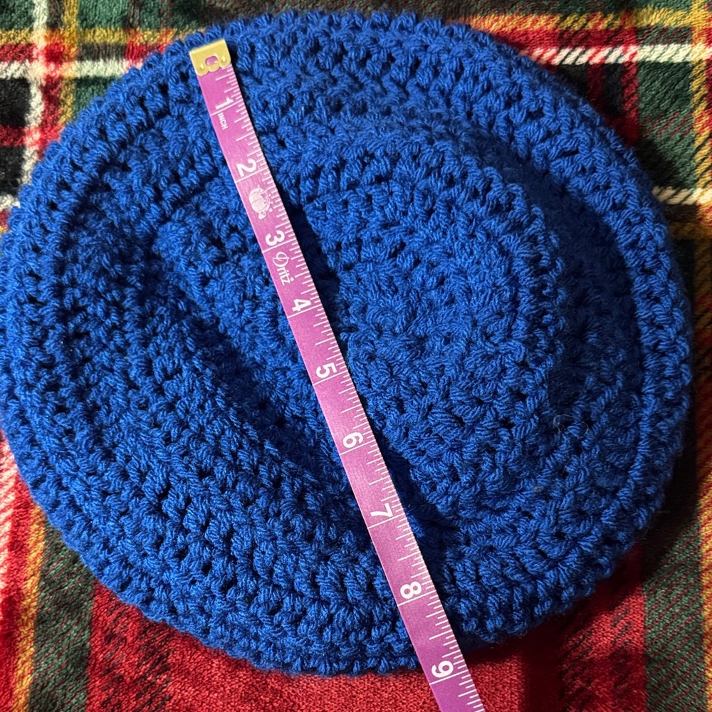 "HANDMADE!" Royal Blue Adult Knit Crochet Beret Hat - Picture 3 of 4